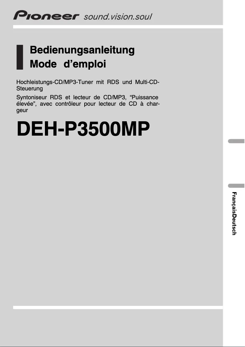 Page n°1 - Manuel utilisateur Pioneer DEH-P3500MP