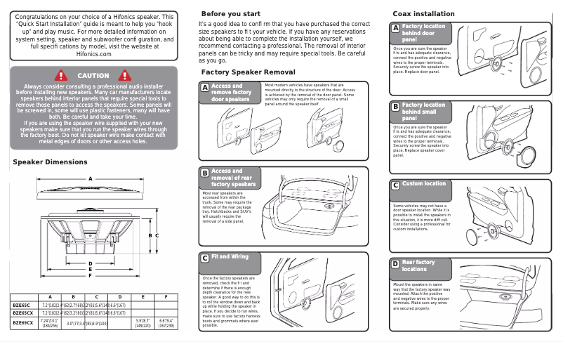 Page 1 de la notice Manuel utilisateur Hifonics Elite BZE65CX