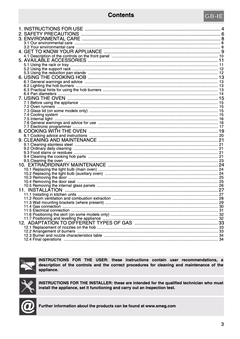 Page 1 de la notice Manuel utilisateur Smeg SUK62MBL8