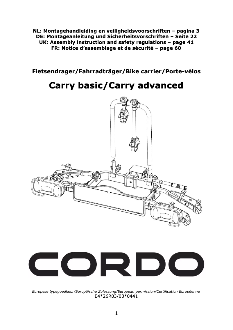 Page 1 de la notice Manuel utilisateur Cordo Carry Advanced
