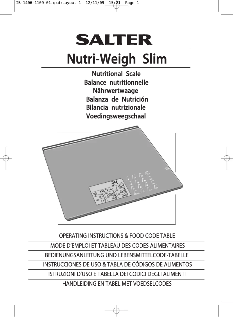 Image de la première page du manuel de l'appareil Nutri-Weigh Slim 1406