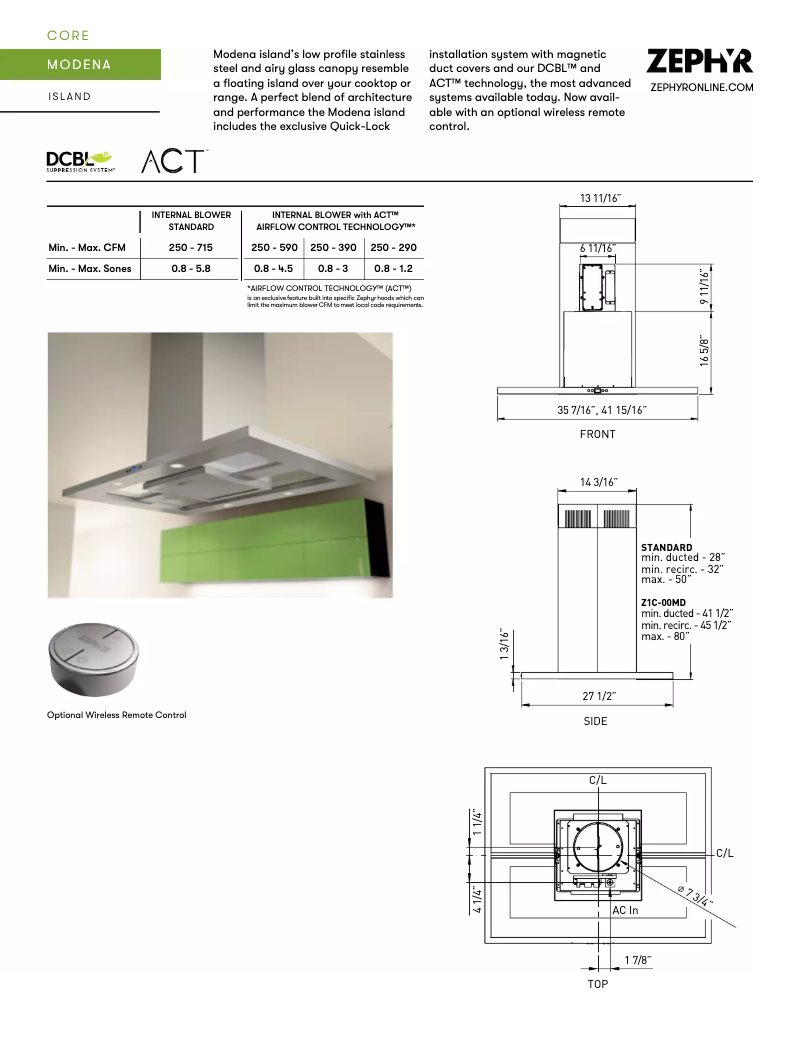 Page 1 de la notice Fiche technique Zephyr ZMDM90AS