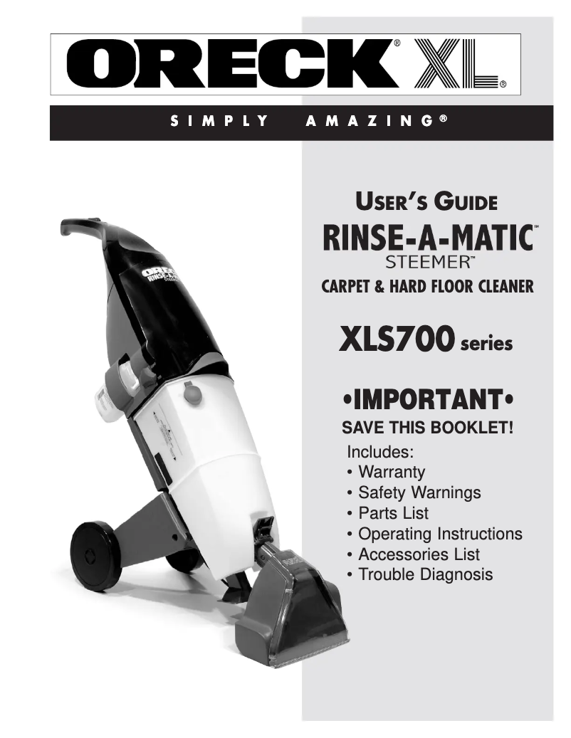 Page 1 de la notice Manuel utilisateur Oreck RinseAMatic XLS70