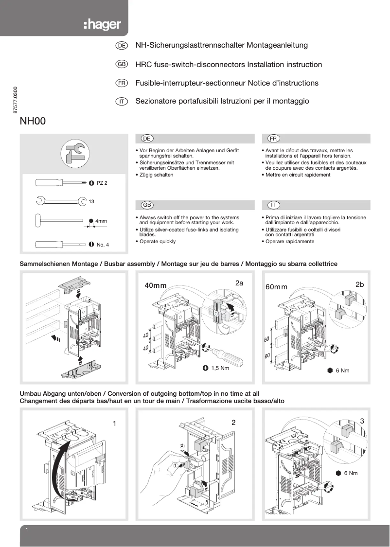 Page 1 de la notice Instructions / montage Hager S00R