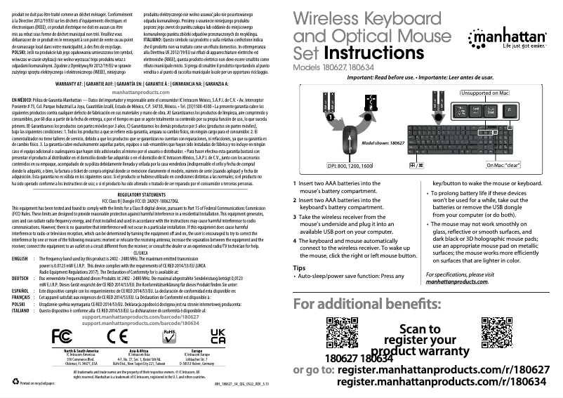 Page 1 de la notice Manuel utilisateur Manhattan 180627