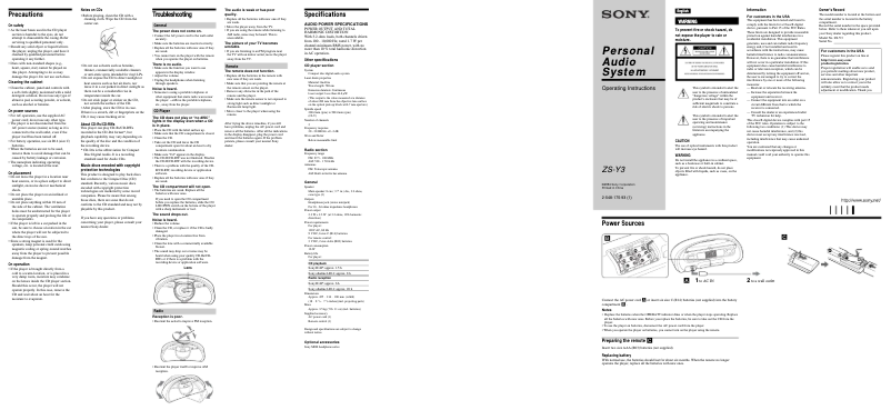 Page 1 de la notice Manuel utilisateur Sony ZS-Y3