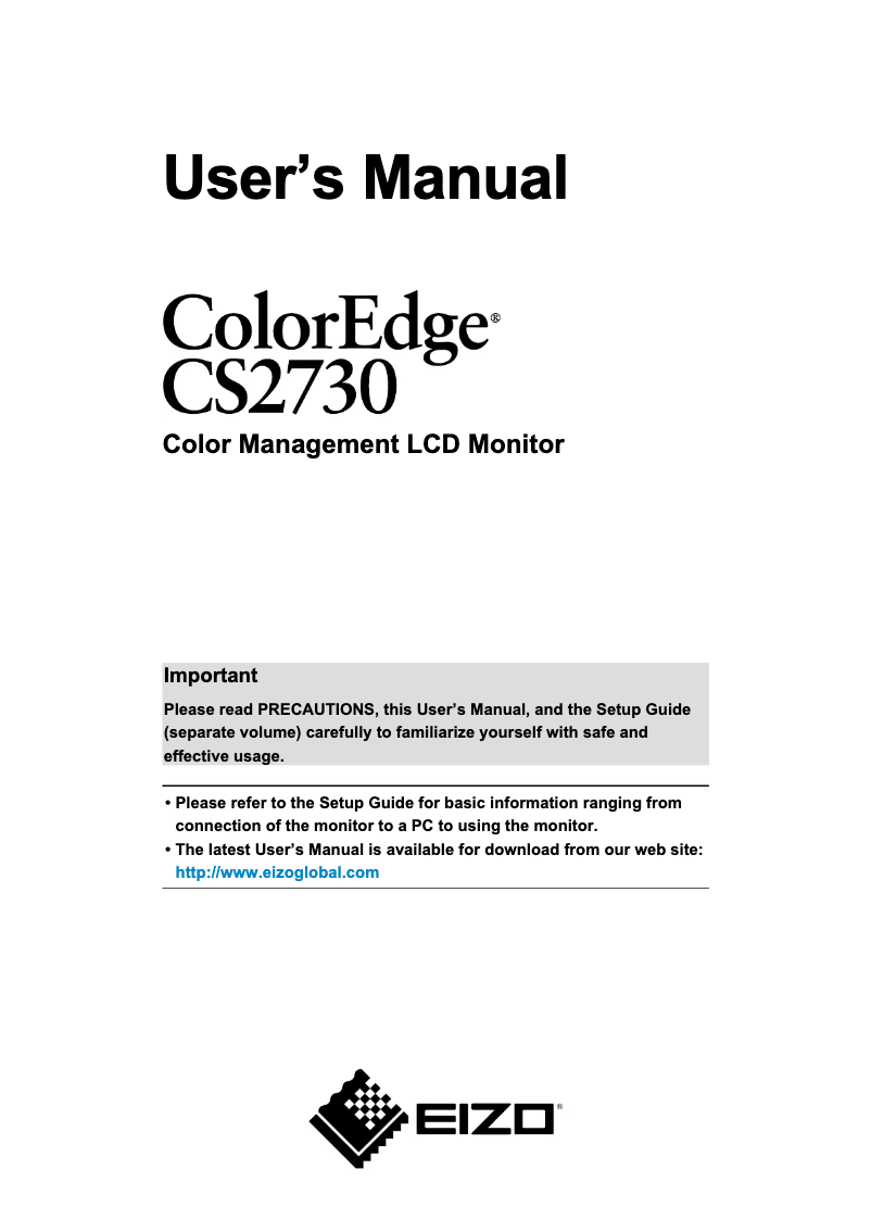 Page 1 de la notice Manuel utilisateur Eizo ColorEdge CS2730