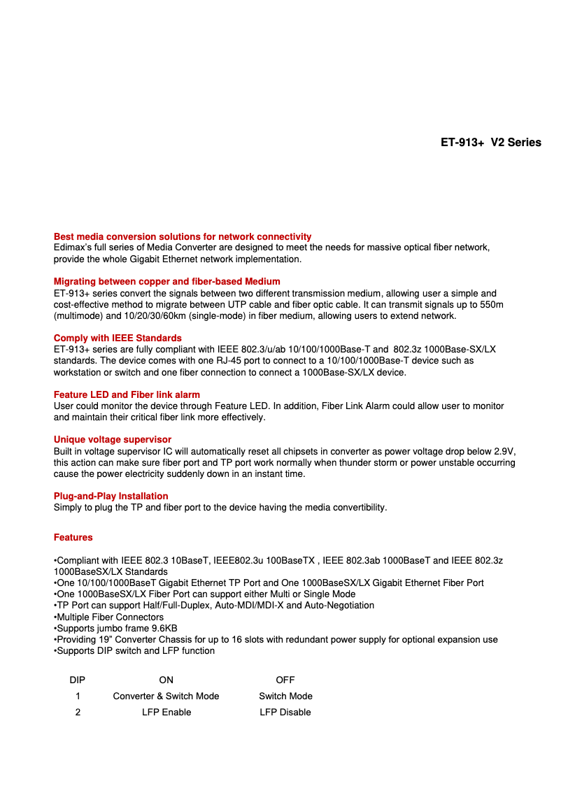 Page 1 de la notice Manuel utilisateur Edimax ET-913+ V2