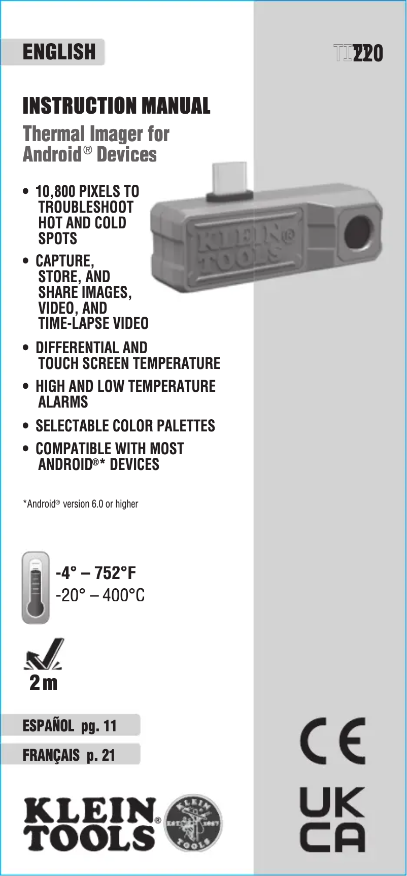 Page 1 de la notice Manuel utilisateur Klein Tools TI220