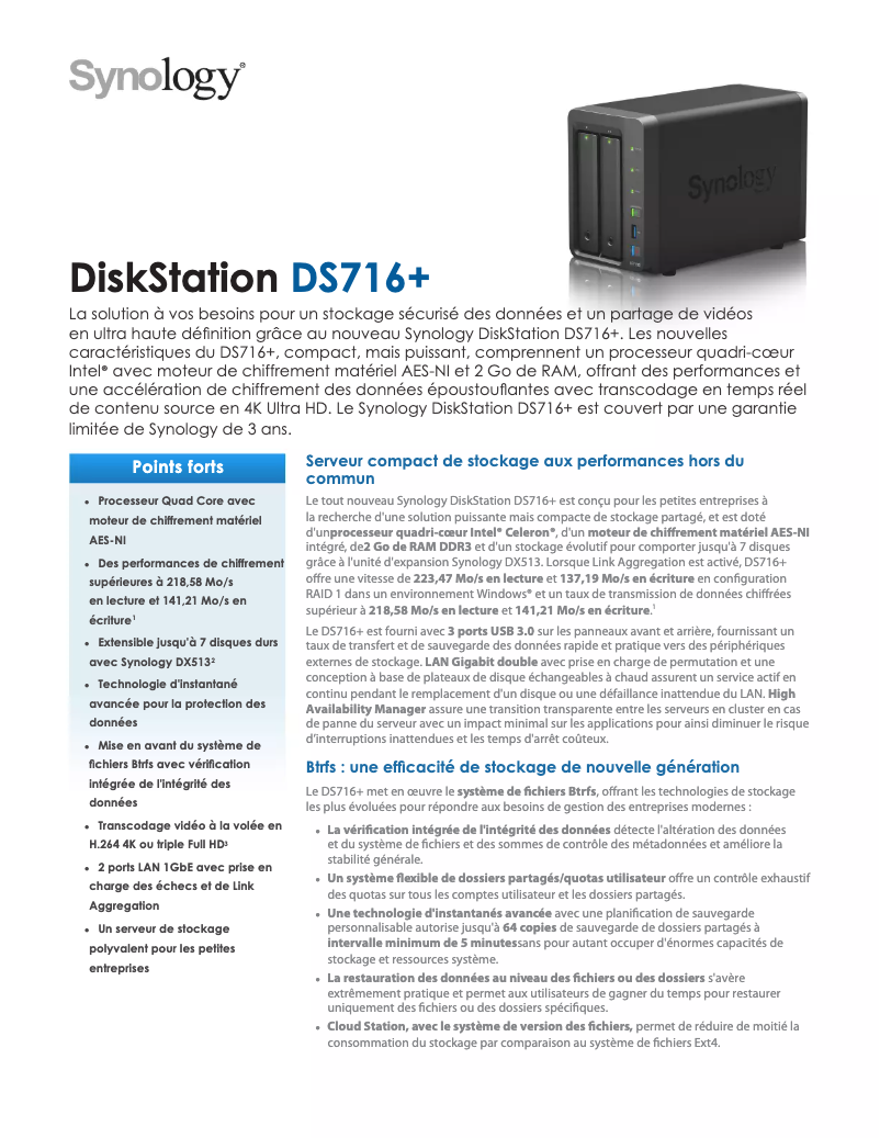 Image de la première page du manuel de l'appareil DS716+