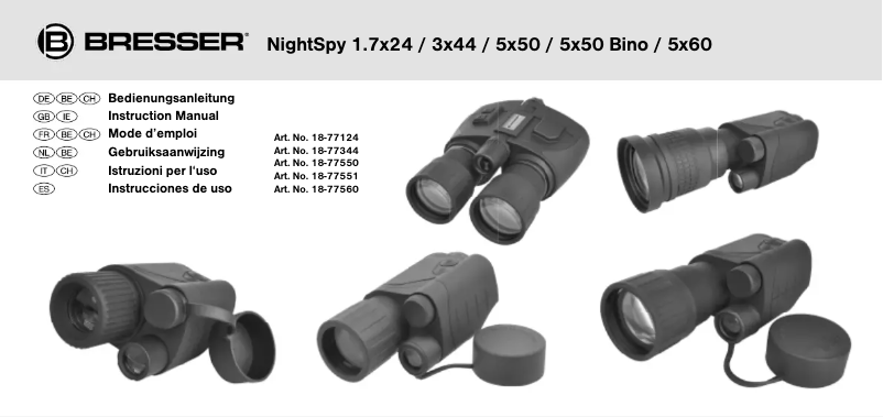 Page 1 de la notice Manuel utilisateur Bresser NIGHTSPY 3X44