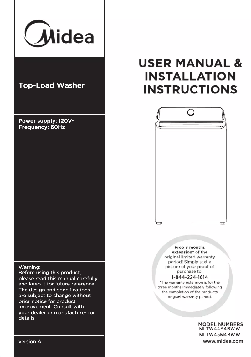 Página 1 del manual Manual de usuario Midea MLTW44A4BWW