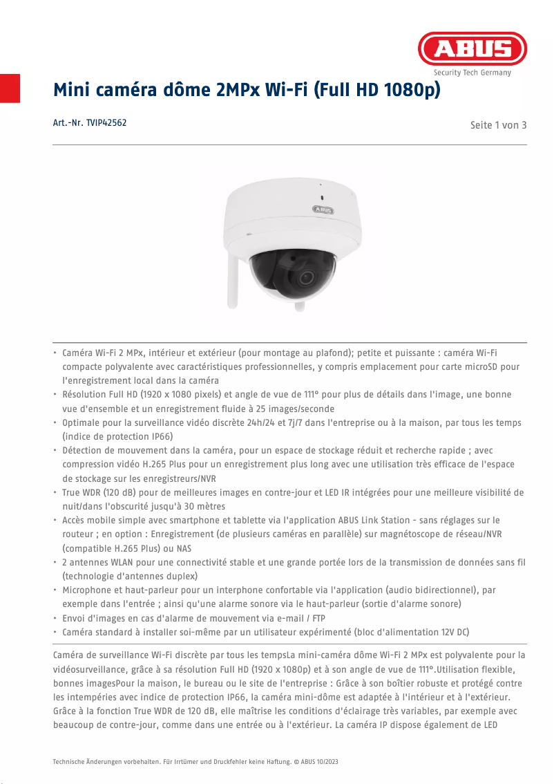 Image de la première page du manuel de l'appareil TVIP42562