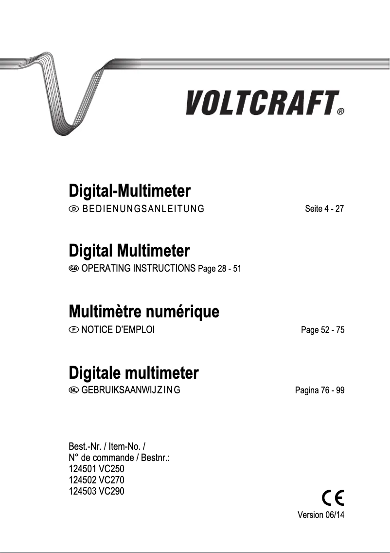 Page 1 de la notice Manuel utilisateur Voltcraft VC270