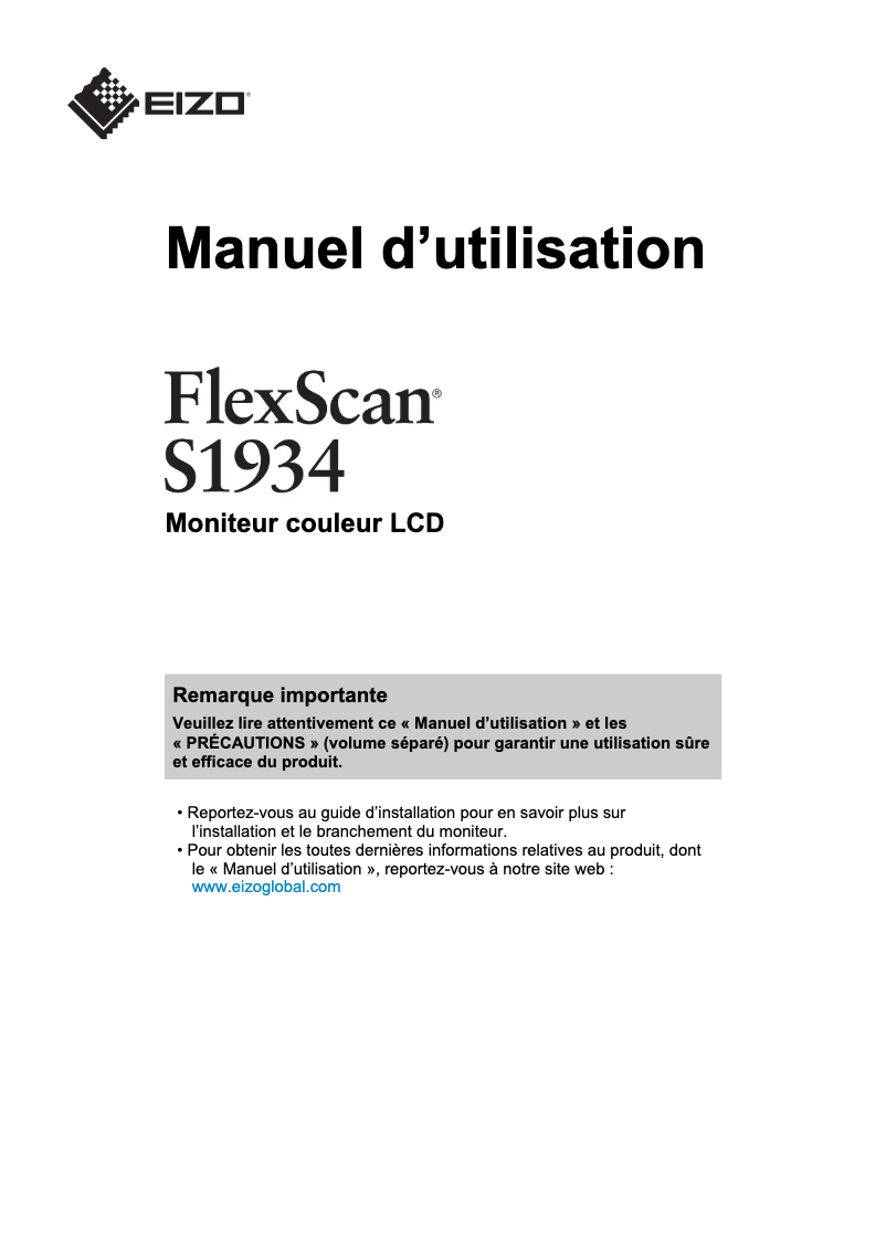 Page 1 de la notice Manuel utilisateur Eizo FlexScan S1934