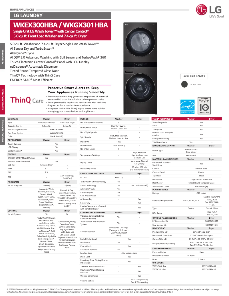 Page n°1 - Fiche technique LG WKGX301HBA