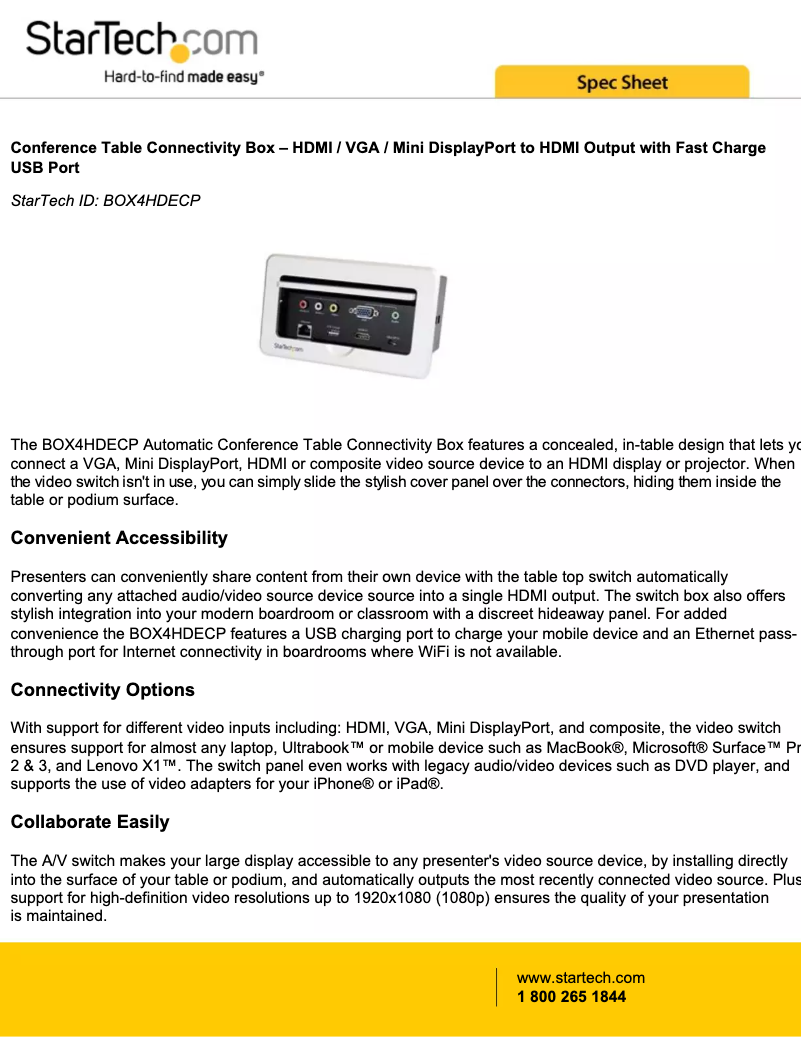 Page 1 de la notice Brochure StarTech.com BOX4HDECP