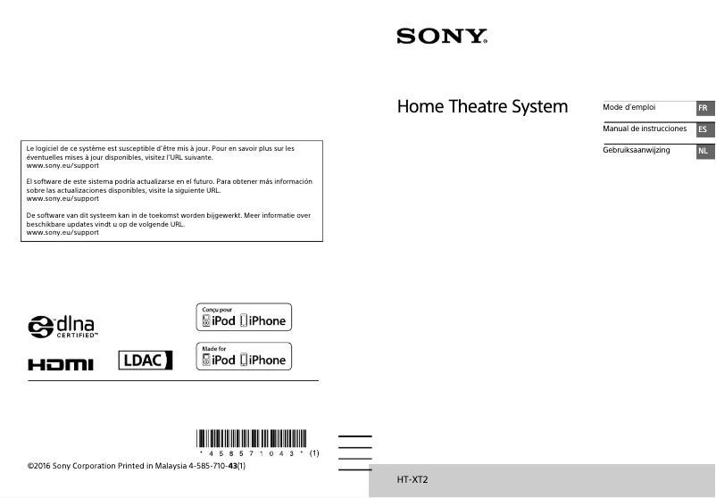 Page 1 de la notice Manuel utilisateur Sony HT-XT2