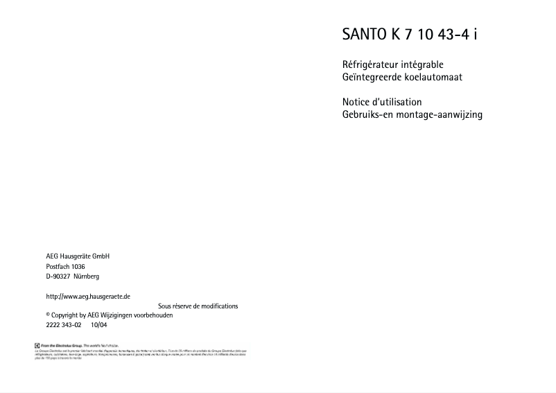 Page n°1 - Manuel utilisateur AEG-Electrolux Santo K 71043 I