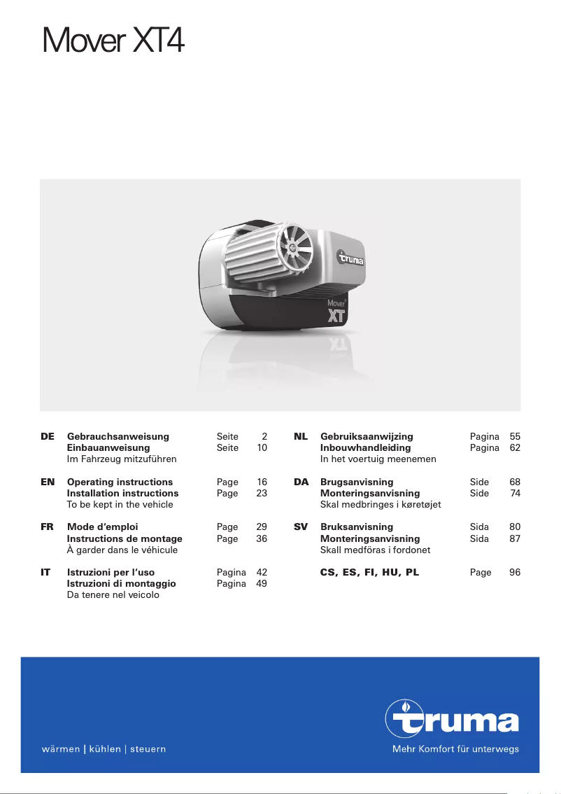 Page 1 de la notice Manuel utilisateur Truma Mover XT4