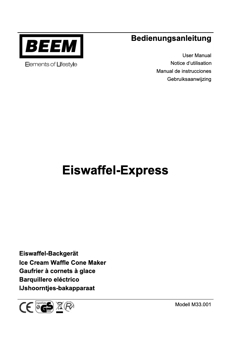 Image de la première page du manuel de l'appareil Waffel-Express Eis