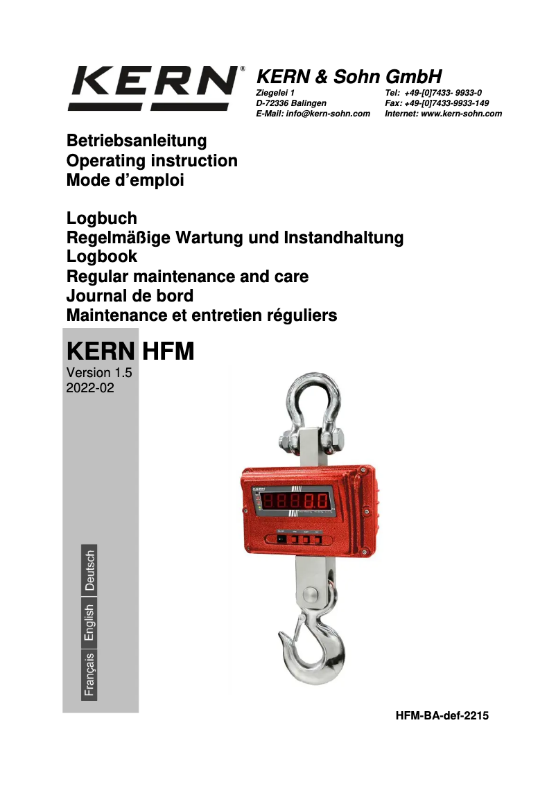 Page 1 de la notice Manuel utilisateur Kern HFM 3T0.5