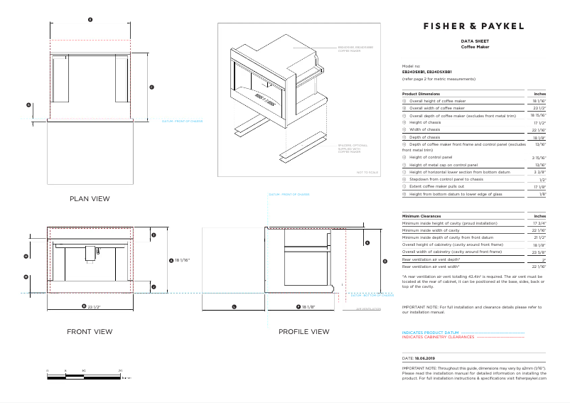 Page 1 de la notice Fiche technique Fisher & Paykel EB24