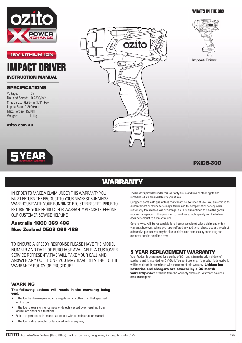 Page 1 de la notice Manuel utilisateur Ozito PXIDK-200