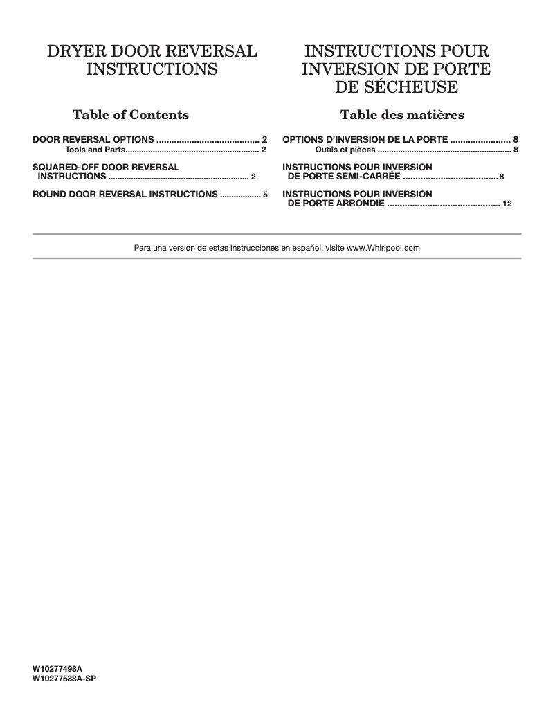 Image de la première page du manuel de l'appareil W10277499