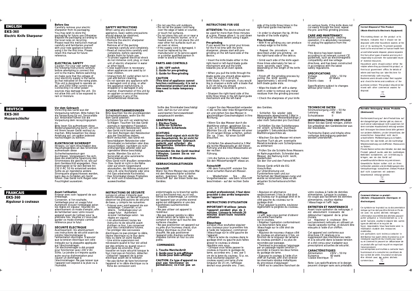 Page 1 de la notice Manuel utilisateur Roadstar EKS-360