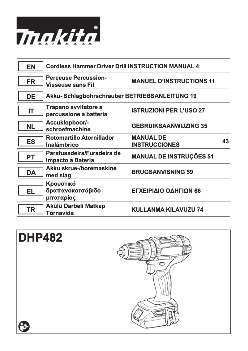 Page 1 de la notice Manuel utilisateur Makita DHP482Z