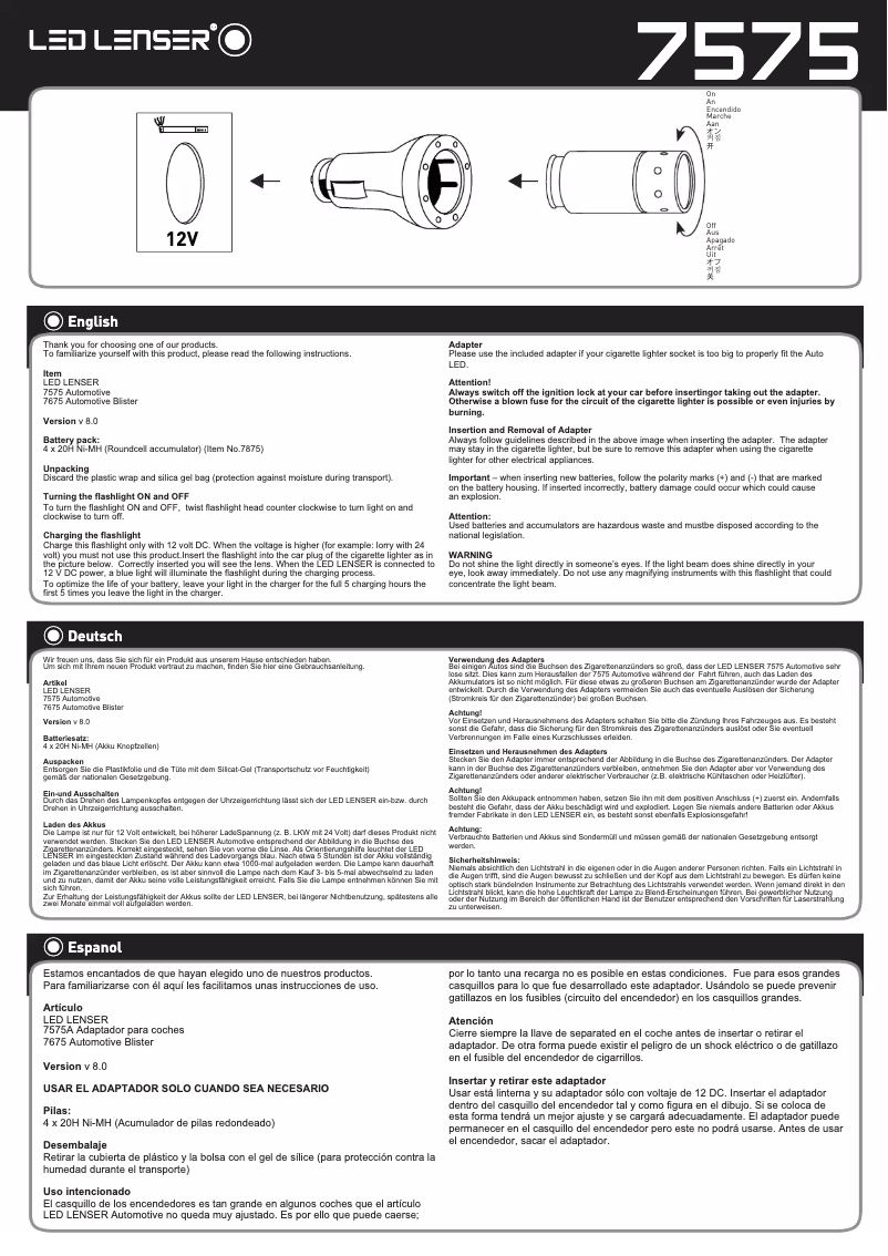 Página 1 del manual Manual de usuario Ledlenser Automtive Silver 7675
