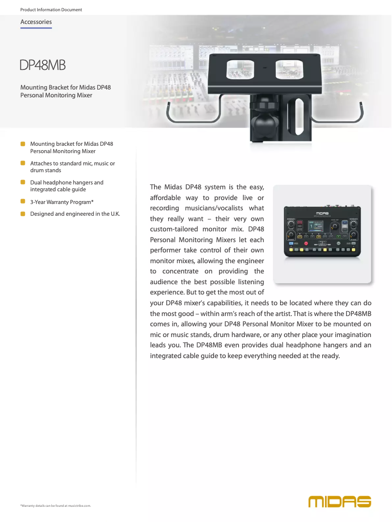 Page 1 de la notice Fiche technique Midas DP48MB