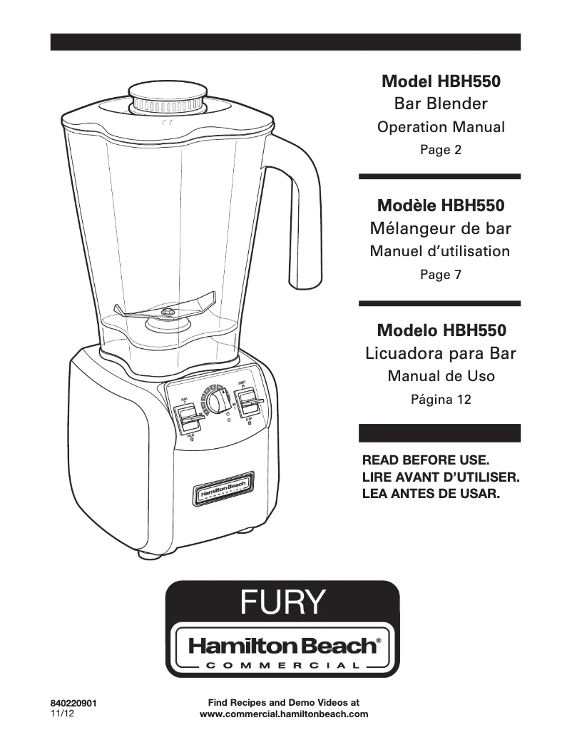 Image de la première page du manuel de l'appareil Fury HBH550