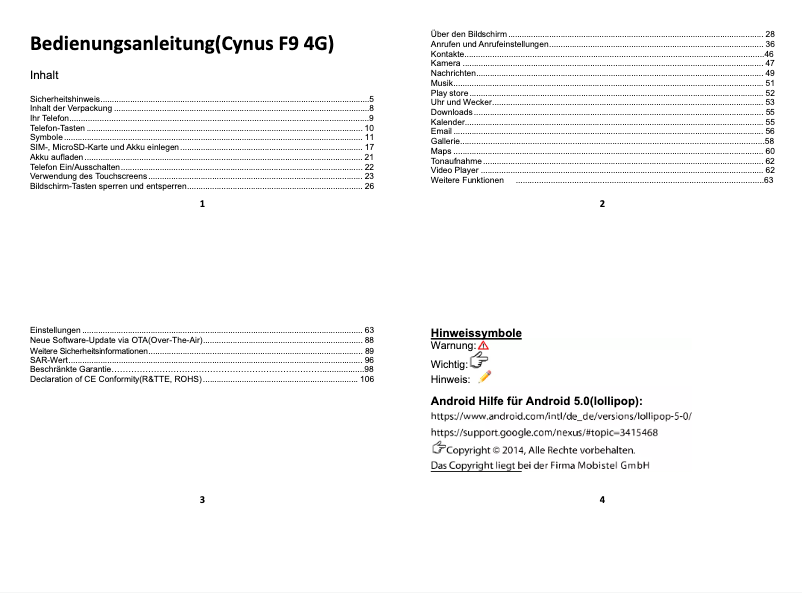 Image de la première page du manuel de l'appareil Cynus F9