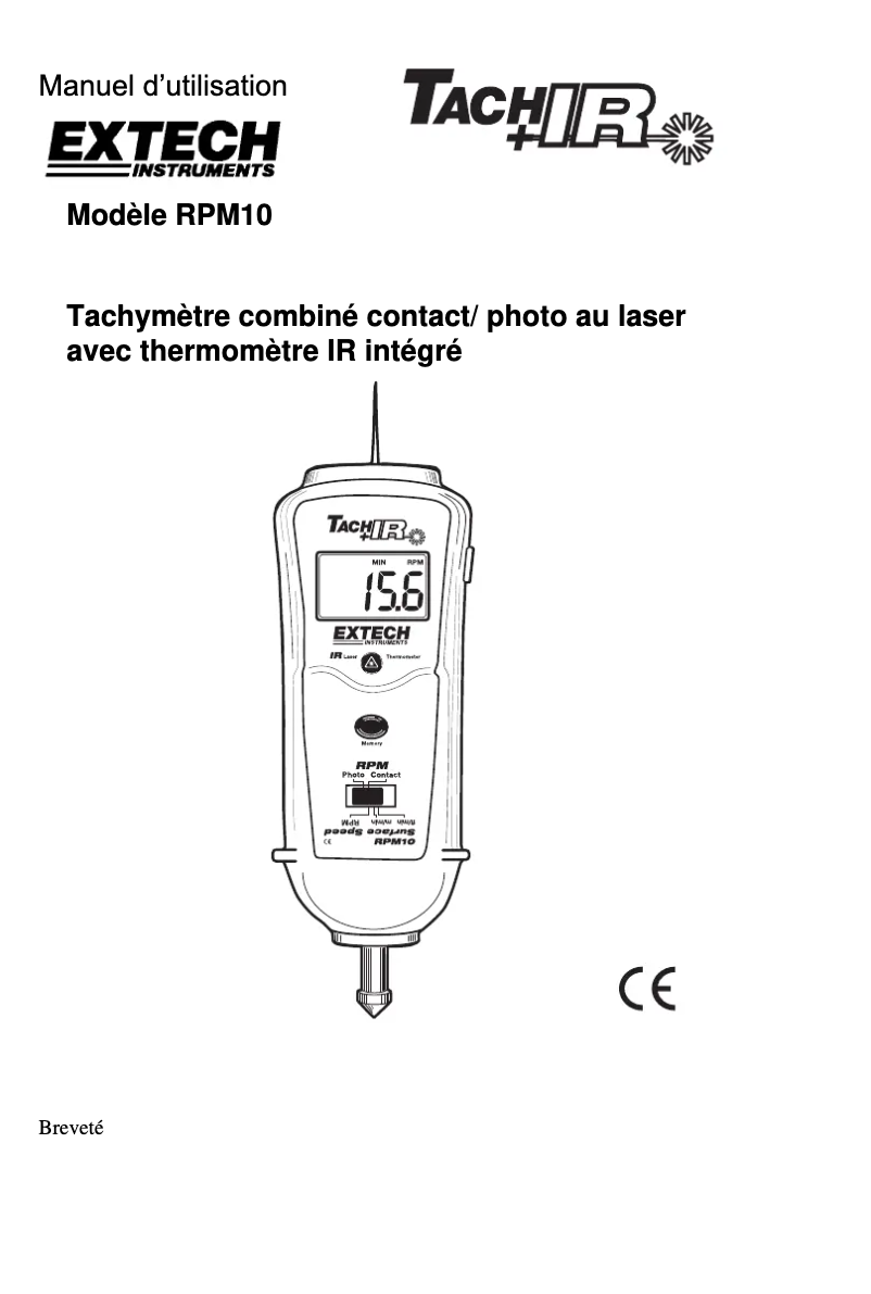 Page 1 de la notice Manuel utilisateur Extech RPM10