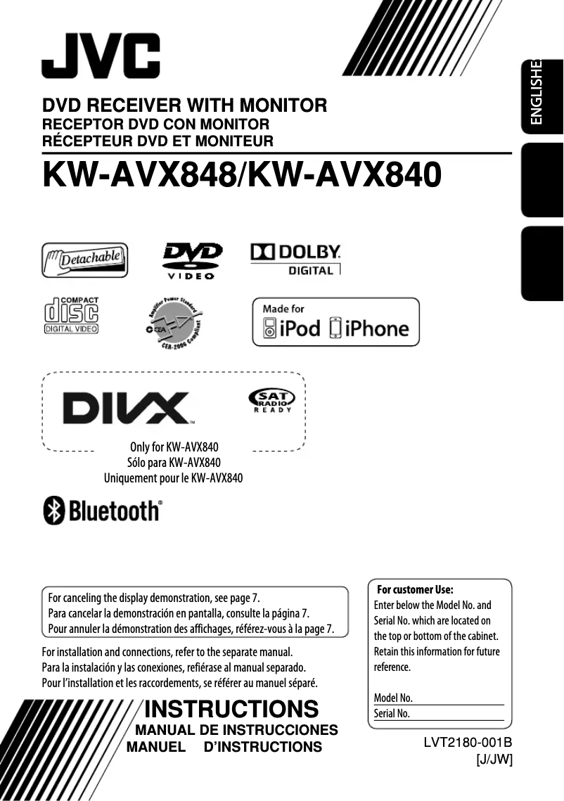 Page 1 de la notice Manuel utilisateur JVC KW-AVX840
