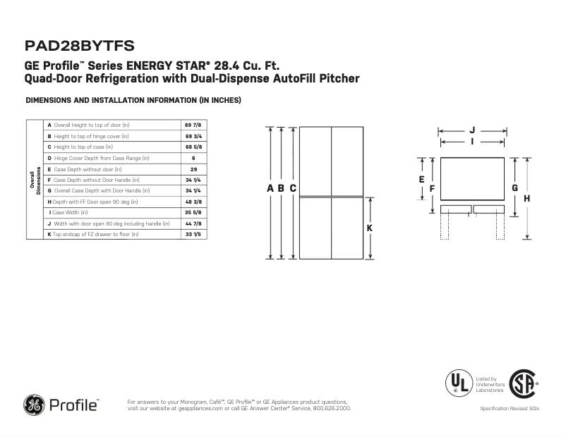 Page n°1 - Fiche technique GE P29BYTFS