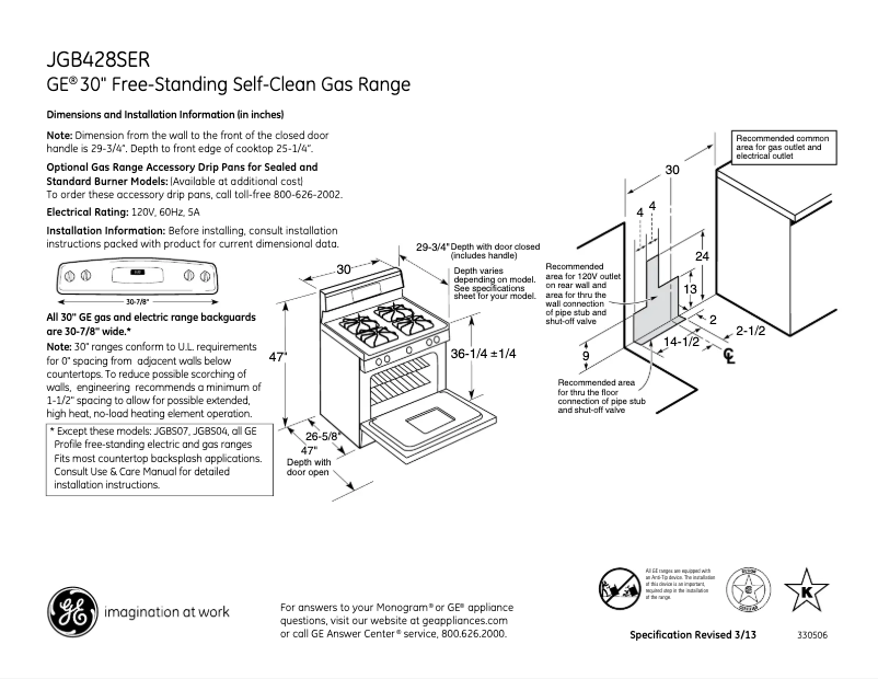 Page n°1 - Fiche technique GE JGB428SERSS