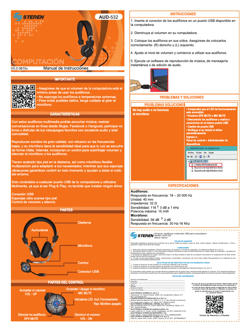 Page 1 de la notice Manuel utilisateur Steren AUD-532