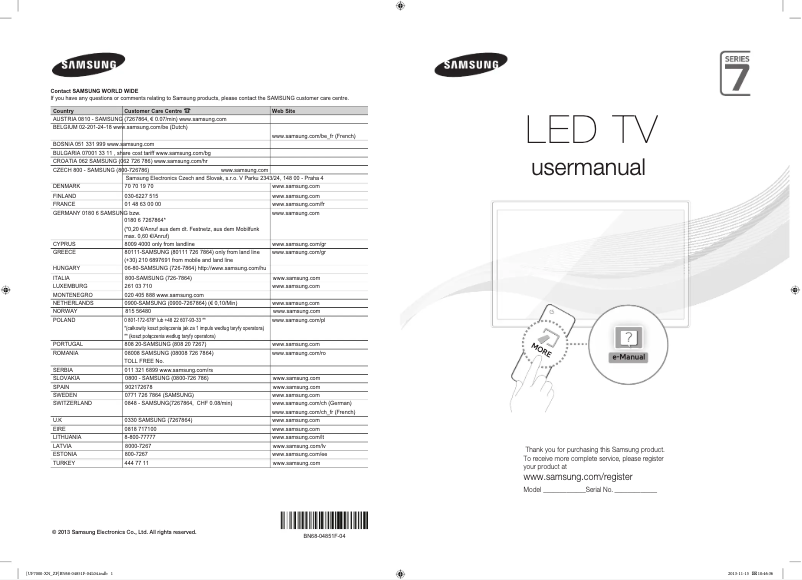 Page 1 de la notice Manuel utilisateur Samsung UE46F7000SL