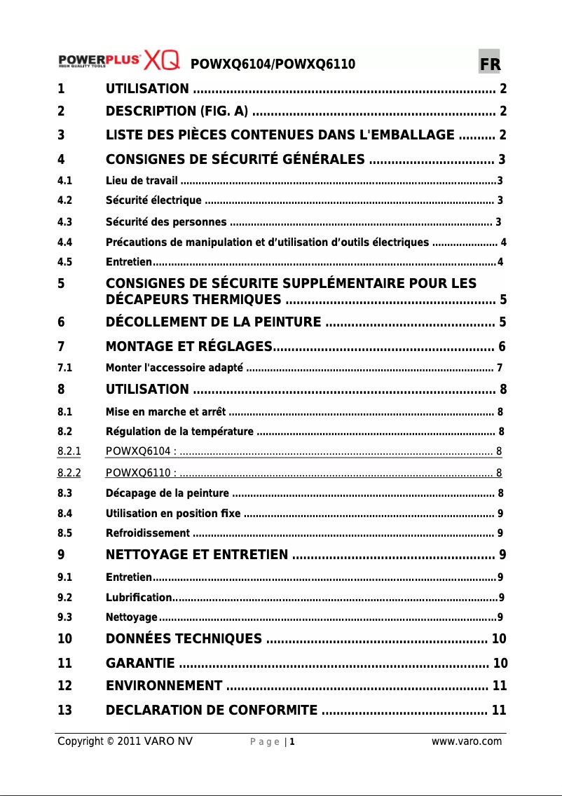 Page 1 de la notice Manuel utilisateur PowerPlus POWXQ6110