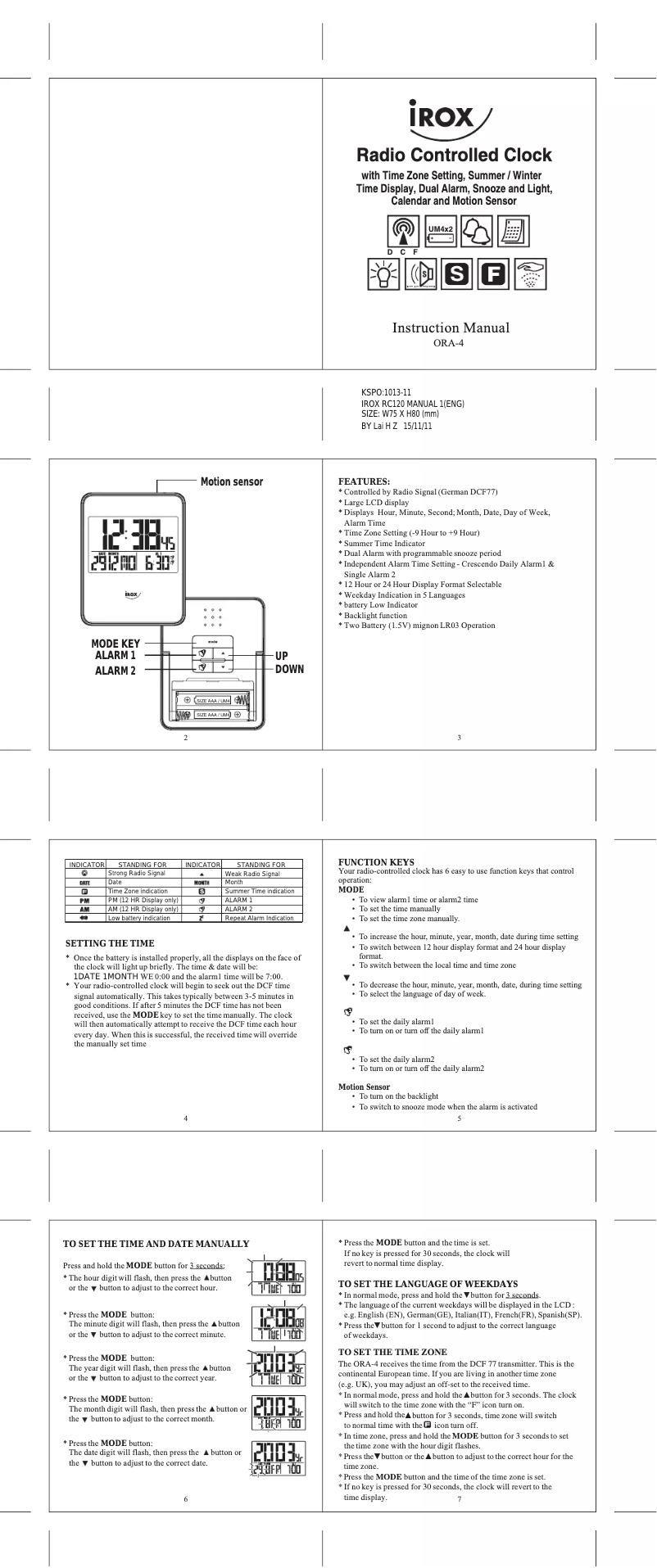 Page n°1 - Manuel utilisateur Irox ORA-4