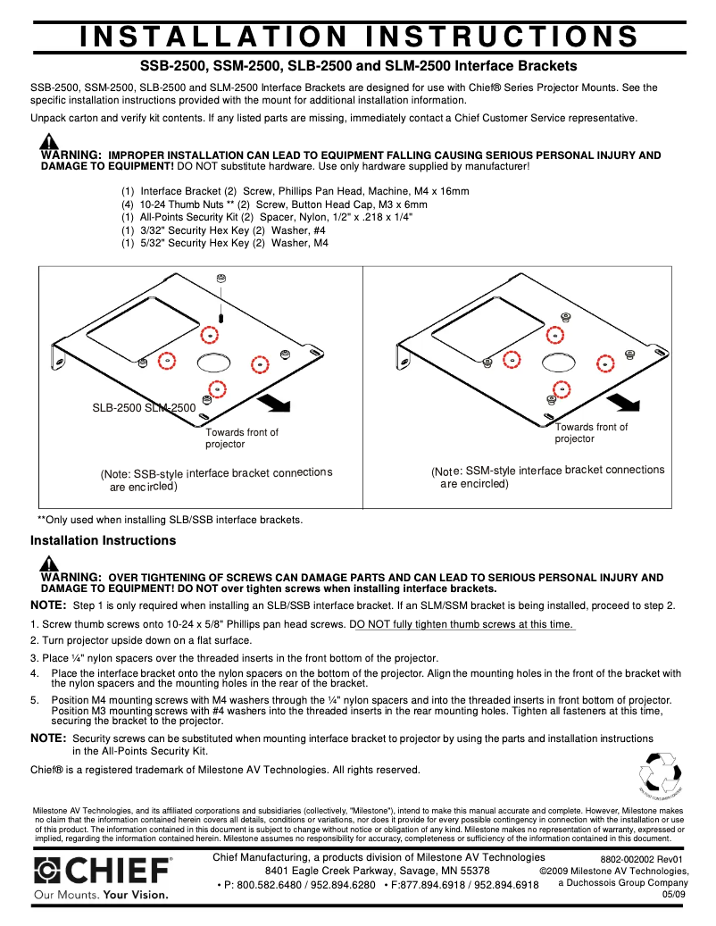 Page n°1 - Manuel utilisateur Chief SLM2500