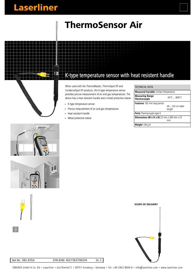 Page n°1 - Fiche technique Laserliner ThermoSensor Air