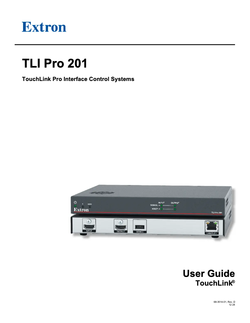 Page 1 de la notice Manuel utilisateur Extron TLI Pro 201