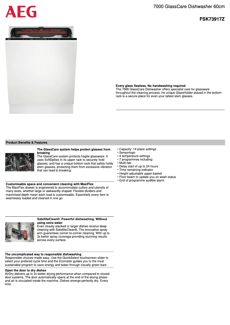 Page 1 de la notice Fiche technique AEG FSK73917Z