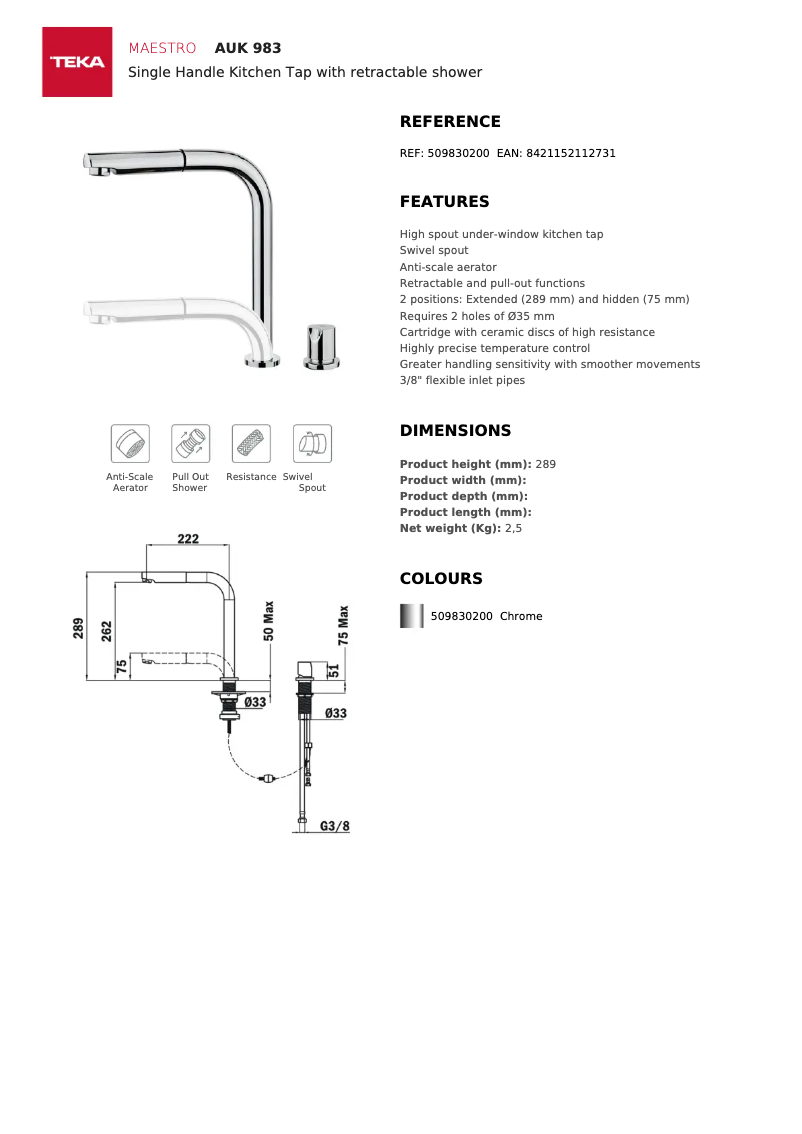 Page n°1 - Fiche technique Teka AUK 983