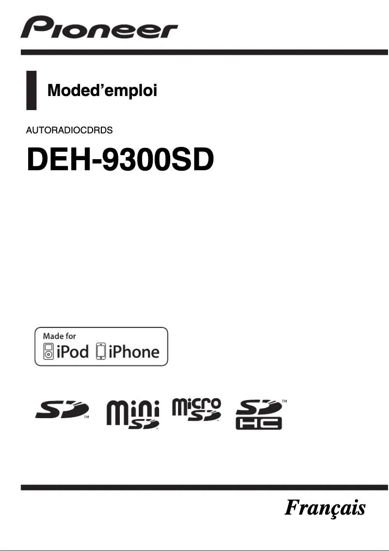 Page 1 de la notice Manuel utilisateur Pioneer DEH-9300SD