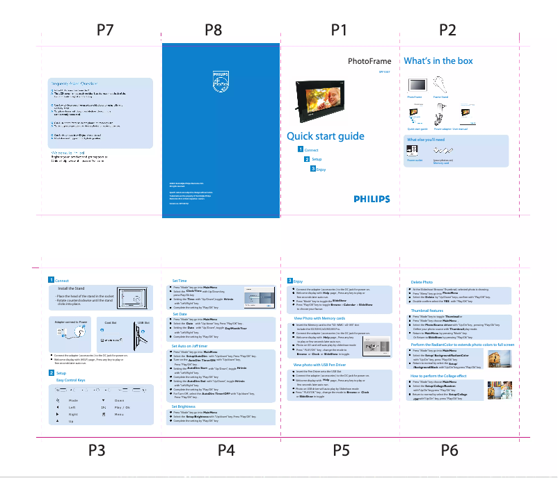Page 1 de la notice Guide de démarrage rapide Philips PhotoFrame SPF1007